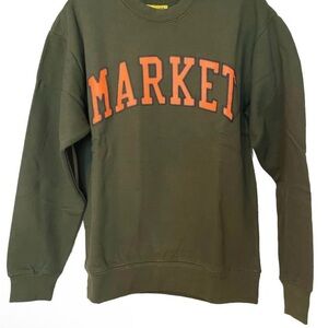 Arket Olive Crewneck Sweatshirt with Orange 'MARKET' Logo